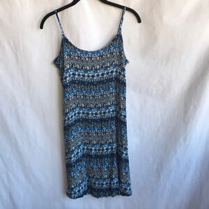 NY Collection blue, black, and white rayon tank dress, size PL